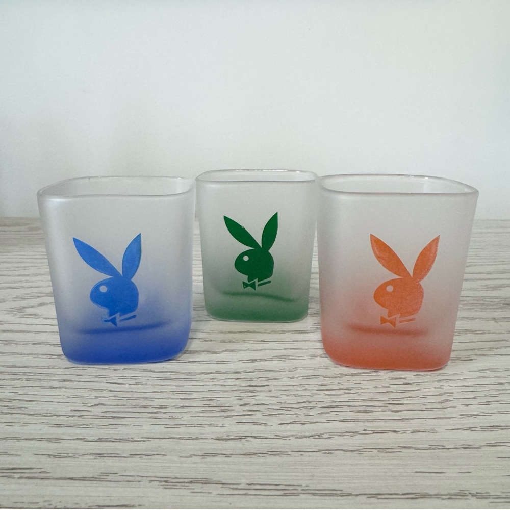 Vintage PLAYBOY Frosted Shot Glasses  - Blue, Green, and Orange